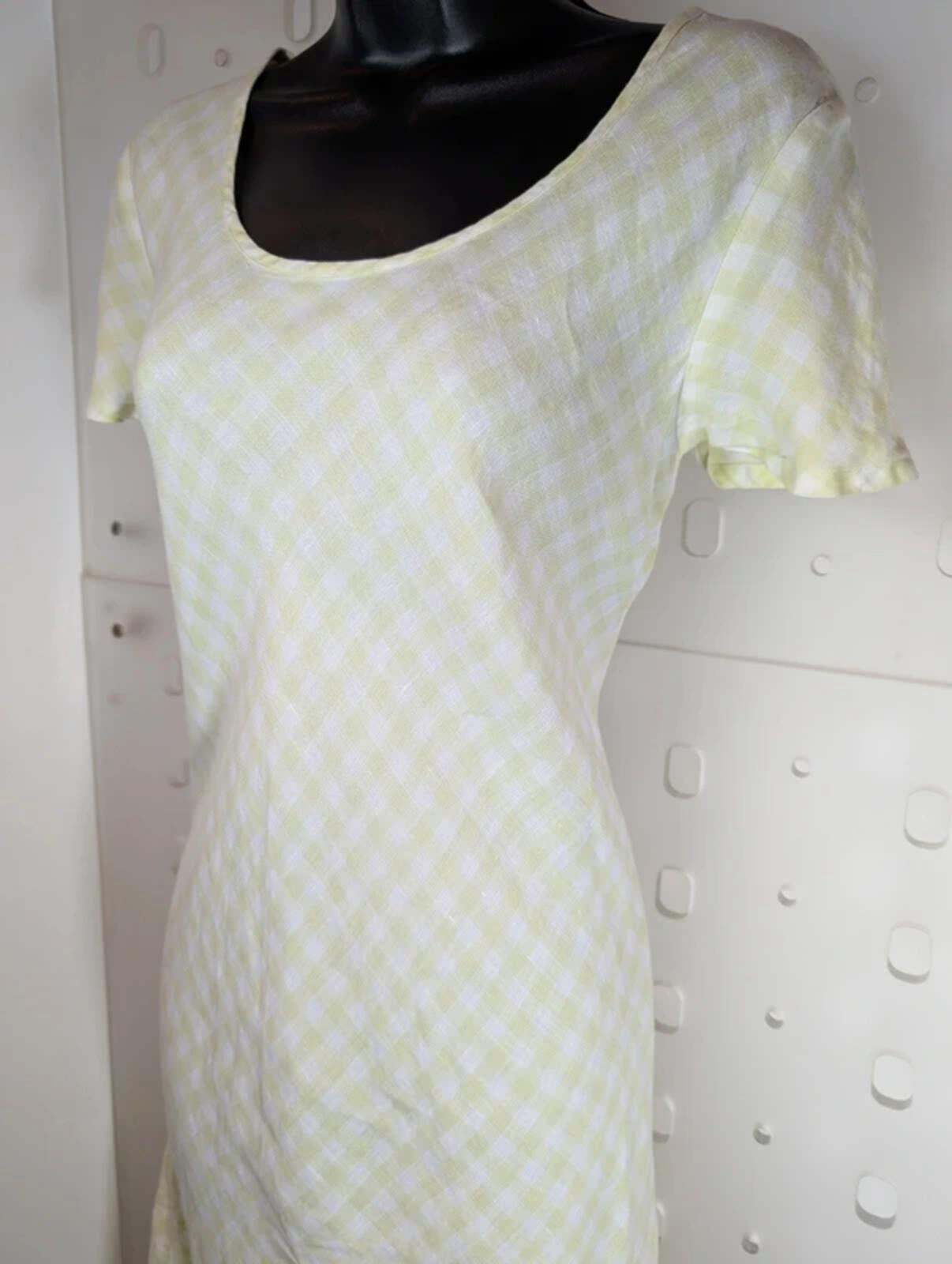 Vintage Laura Ashley Green Label Check Maxi Dress White Yellow UK12/14