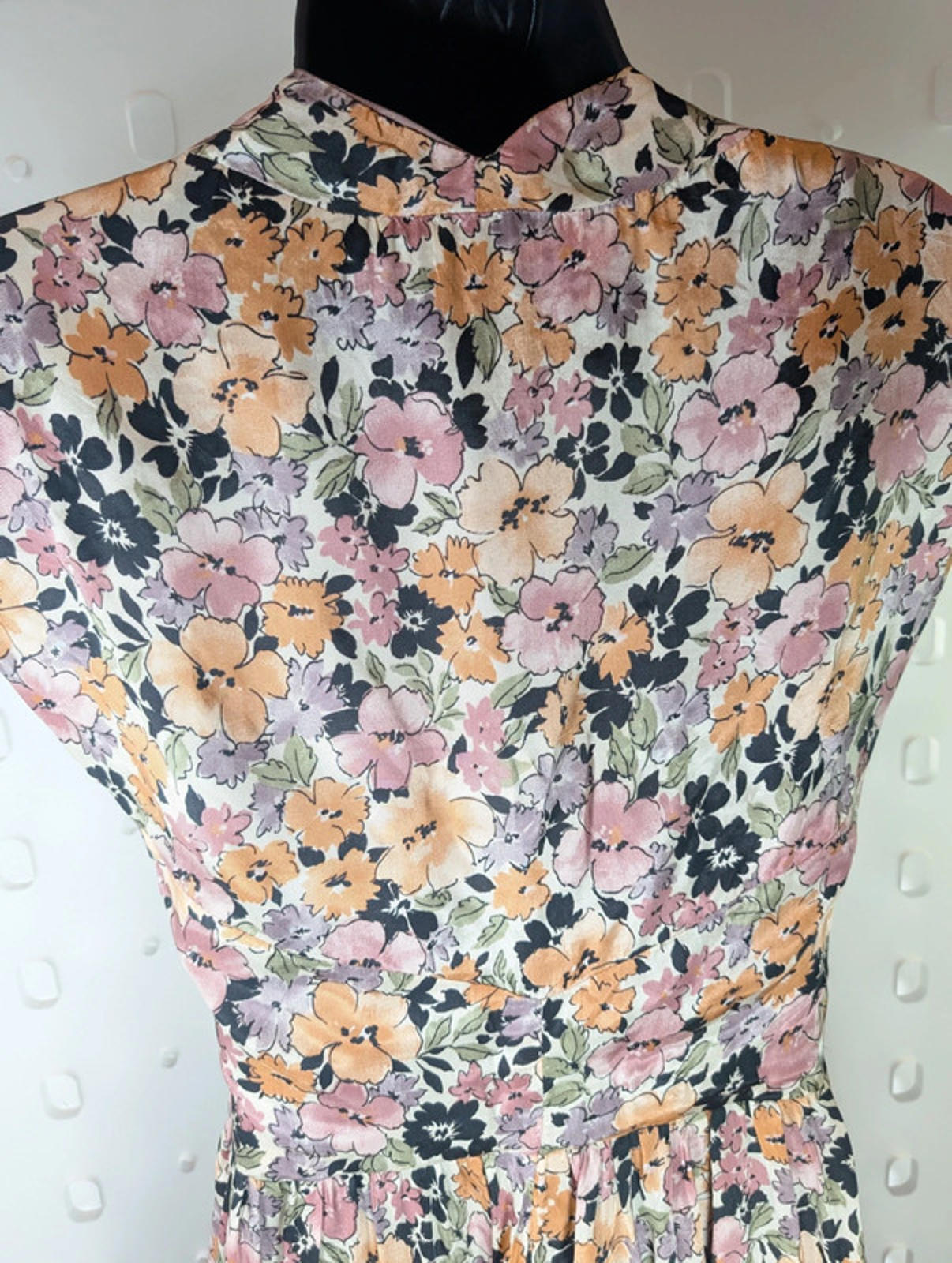 90s handmade floral satin dress – UK 8