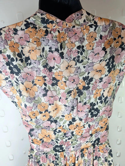 90s handmade floral satin dress – UK 8
