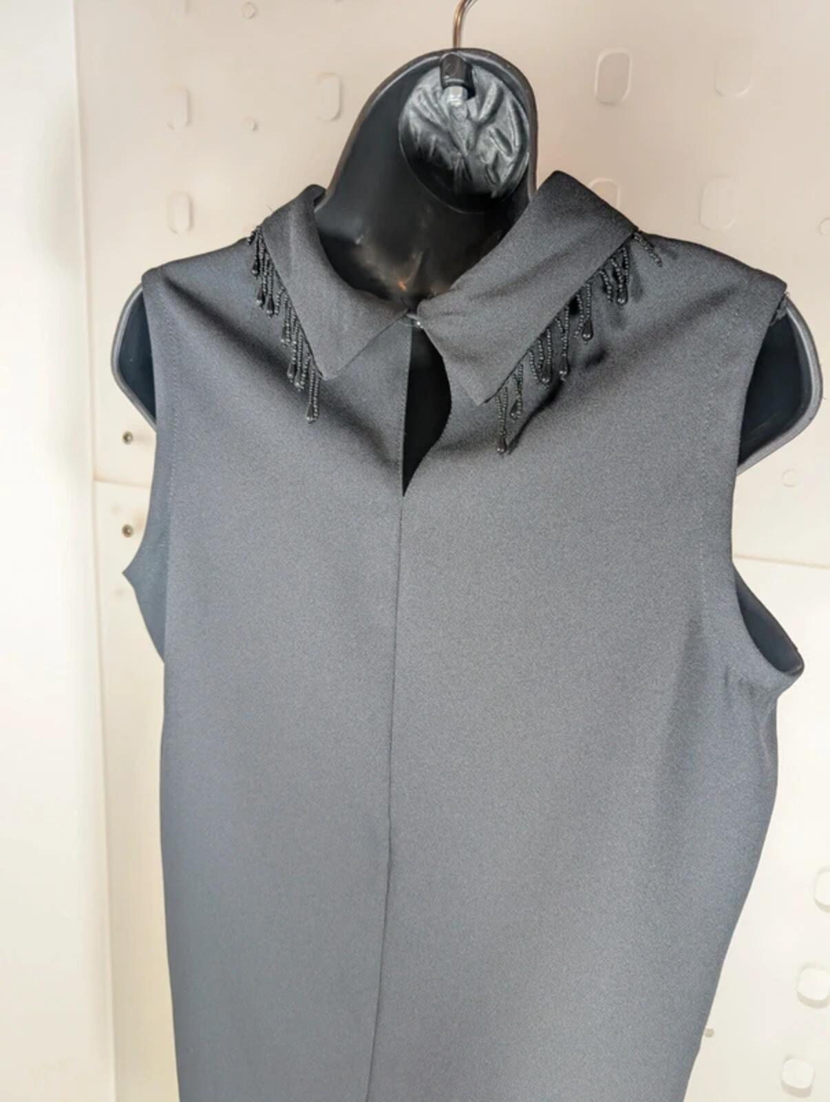Vintage Rafale London Beaded Collar Black Sleeveless Blouse UK12 Made in England