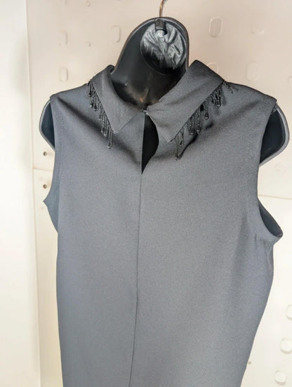 Vintage Rafale London Beaded Collar Black Sleeveless Blouse UK12 Made in England