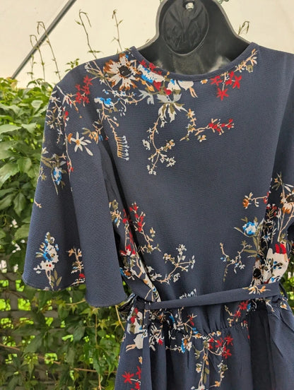 Mela London Floral Wrap Maxi Dress Navy UK14