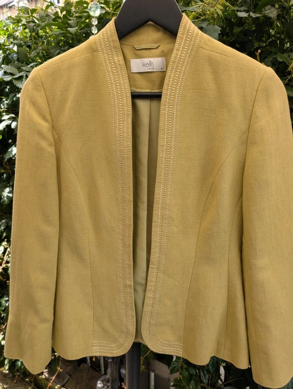 Vintage Wallis Petite Linen Blend Trouser Suit Lime Green UK8