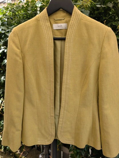Vintage Wallis Petite Linen Blend Trouser Suit Lime Green UK8