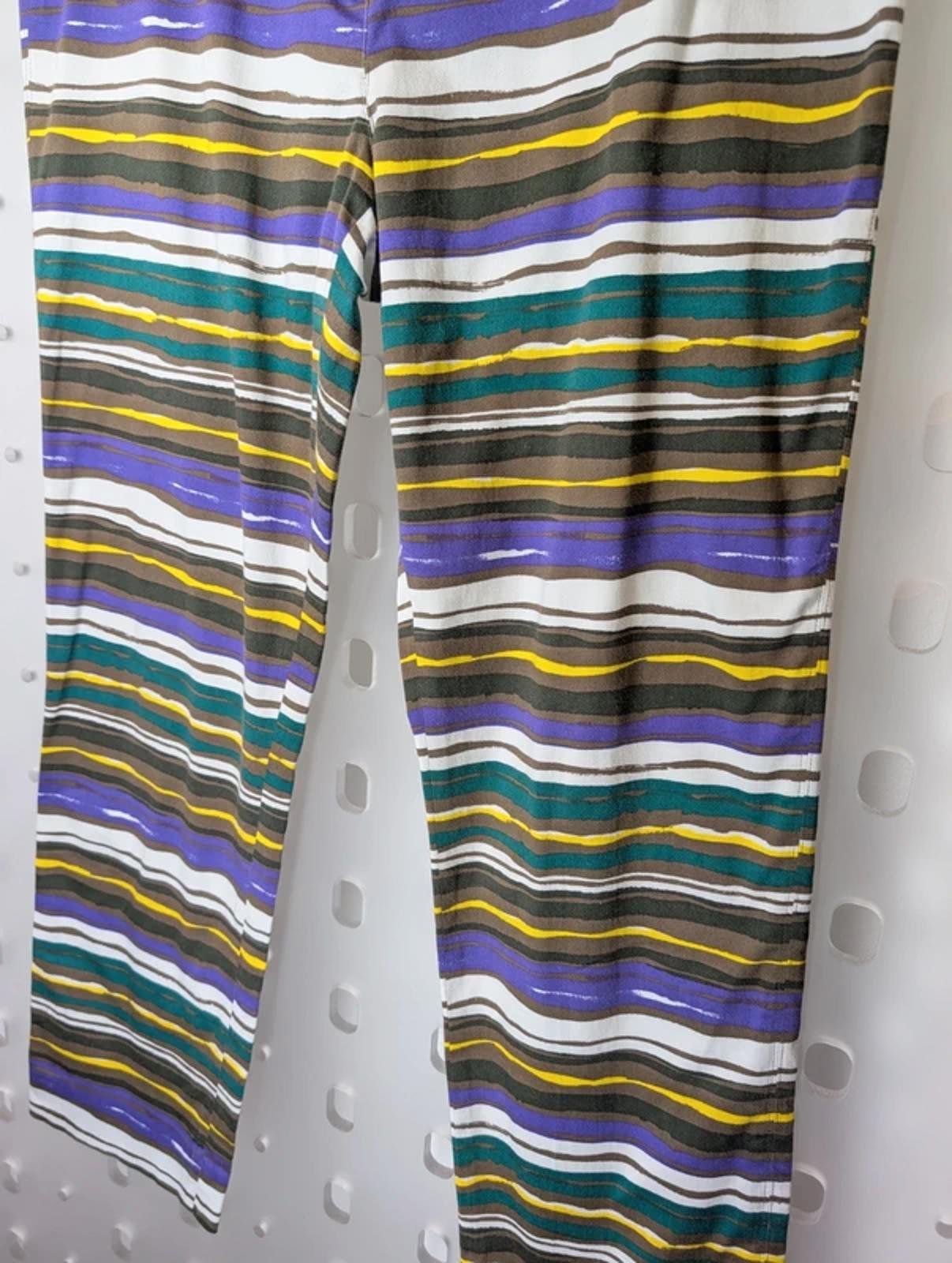 MaxMara Studio Striped Cropped Trousers UK14 Cotton Stretch Purple Yellow Stripe