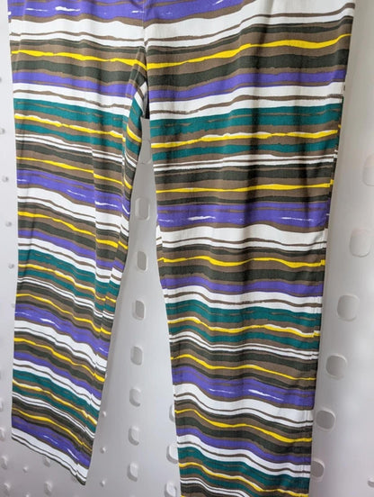MaxMara Studio Striped Cropped Trousers UK14 Cotton Stretch Purple Yellow Stripe