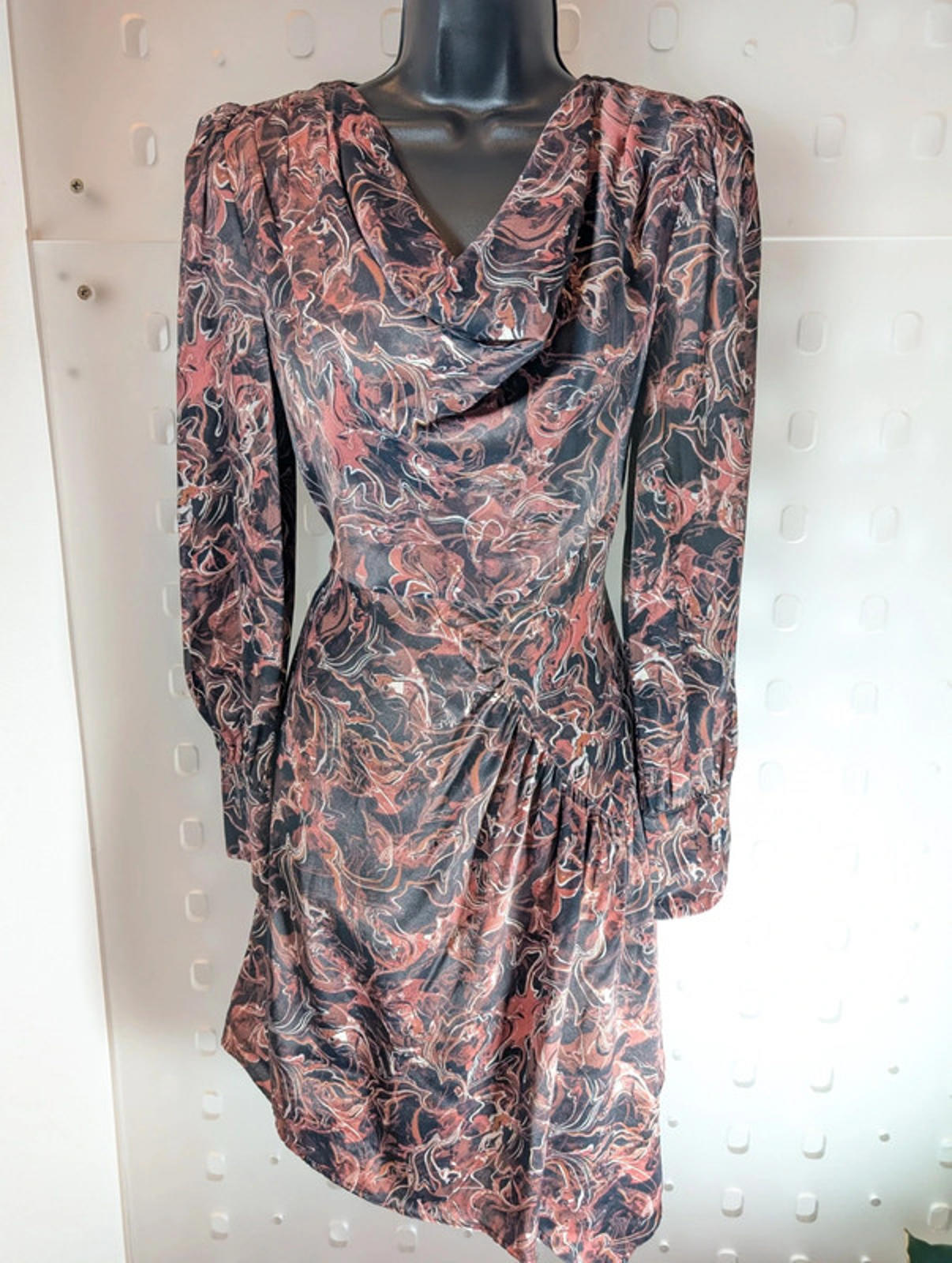 Mint Velvet Marble Print Cowl Dress | UK 6 | Autumnal Earth Tones