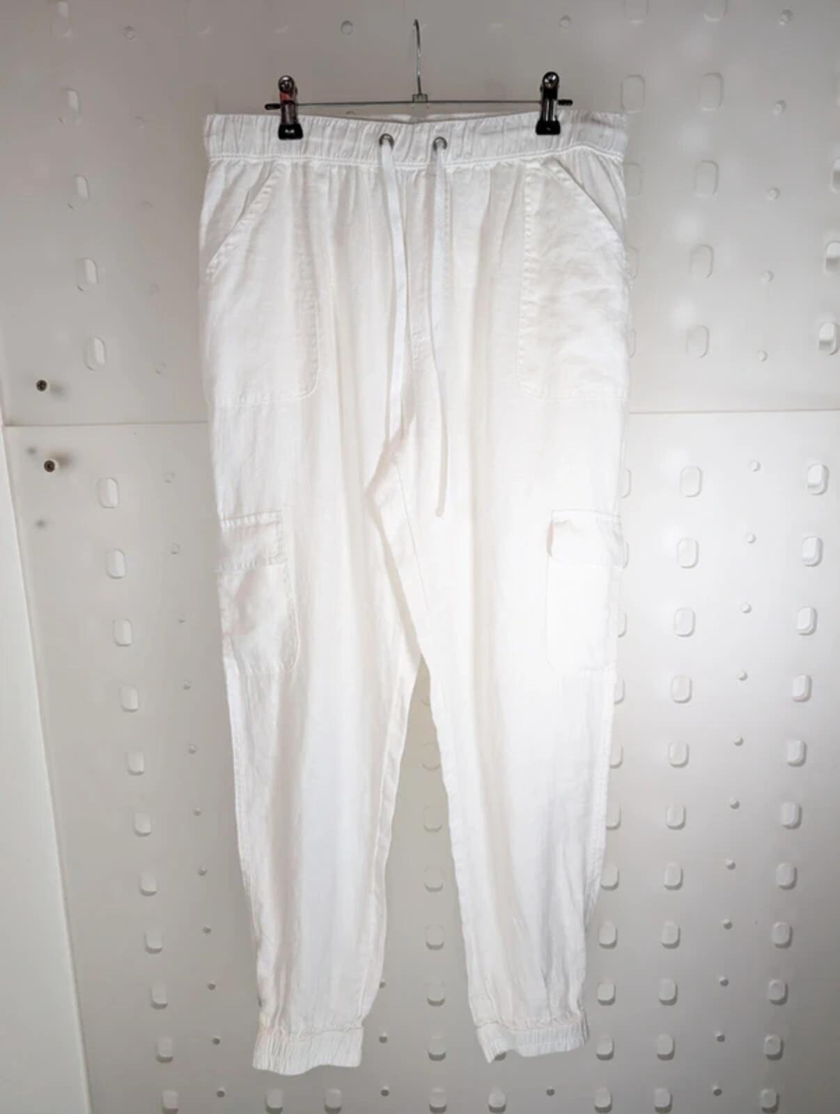 Nicole Miller New York White Linen Cargo Trousers Relaxed Fit Large