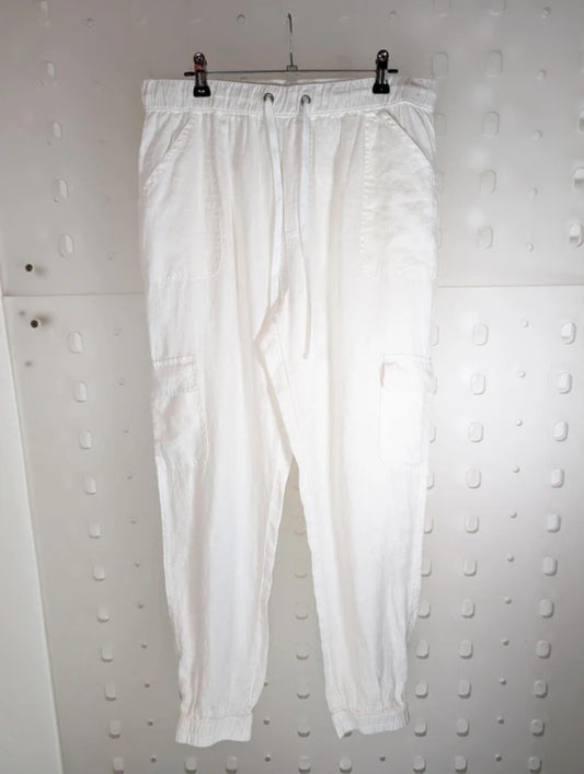 Nicole Miller New York White Linen Cargo Trousers Relaxed Fit Large