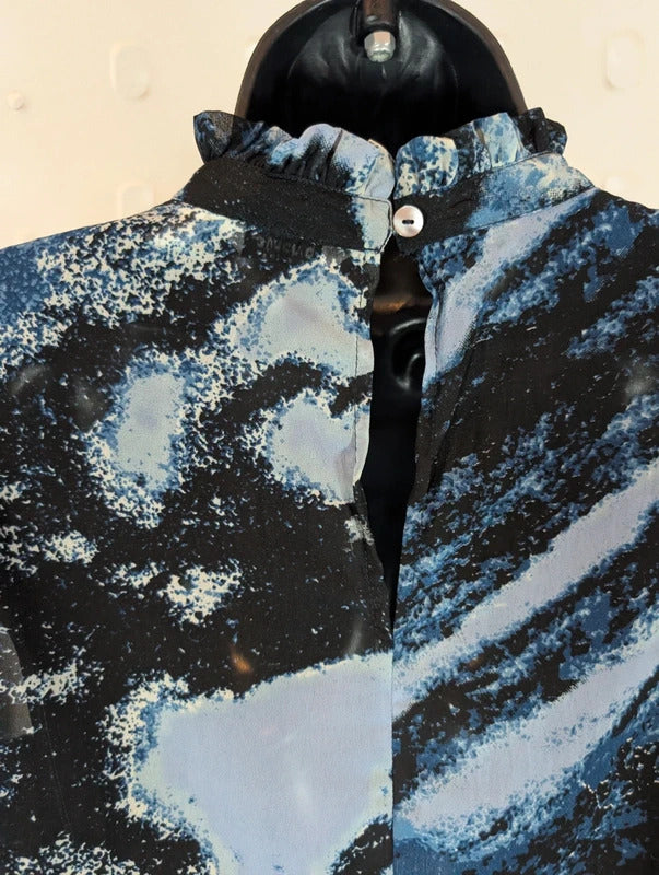 B.Young Navy Abstract Print Sheer Blouse UK8