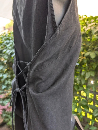 Wrap Black Linen Blend Tie Back Top UK6 Petite