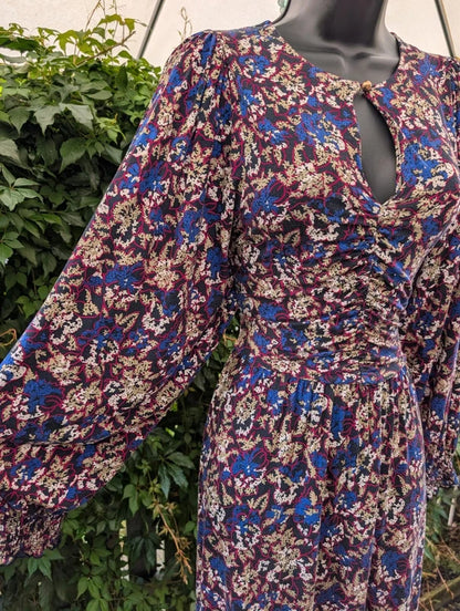 Jigsaw Ruched Batwing Maxi Dress Purple Print M UK10/12