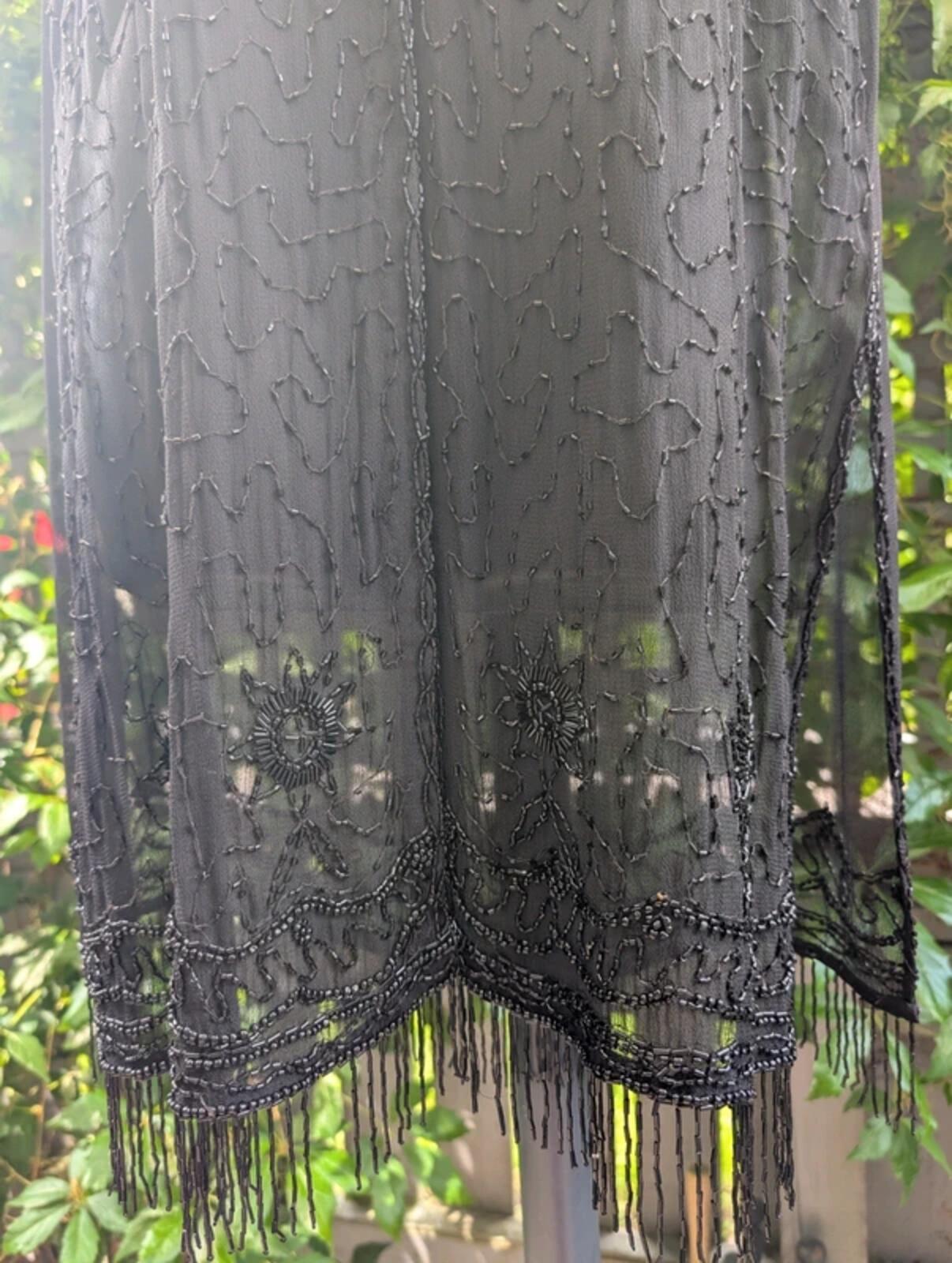 Vintage Indian Beaded Waistcoat Black Rayon S/M