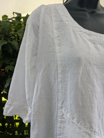 Pure Linen Asymmetric Dress White UK8