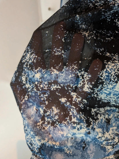 B.Young Navy Abstract Print Sheer Blouse UK8