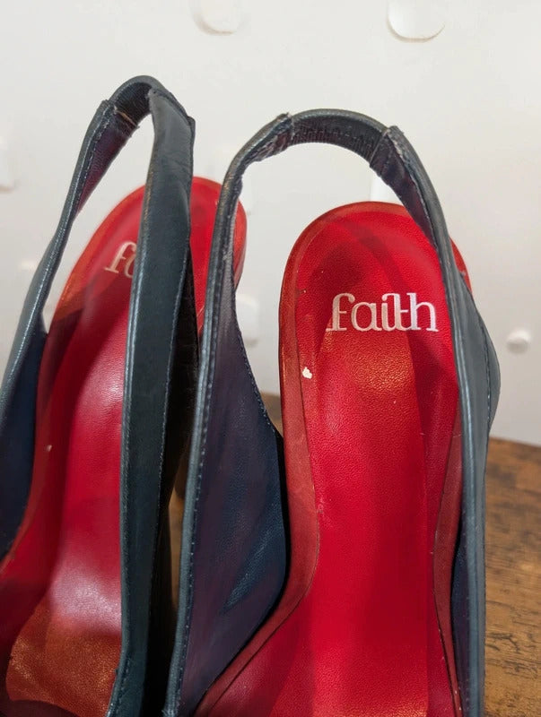 Faith Forest Green Leather Platform Slingback Heels UK5