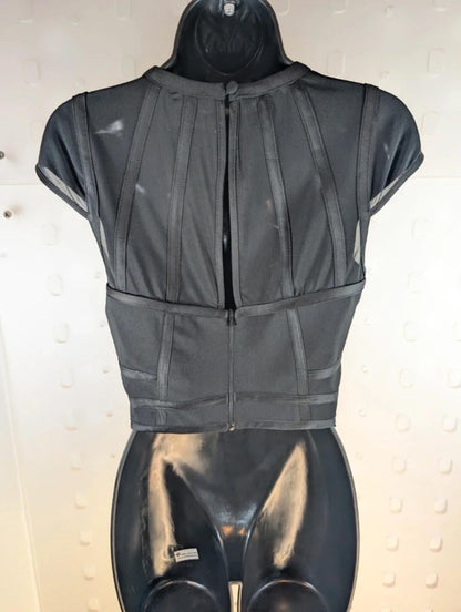 Coast Sheer Mesh Corset Style Crop Top – Black – UK 8