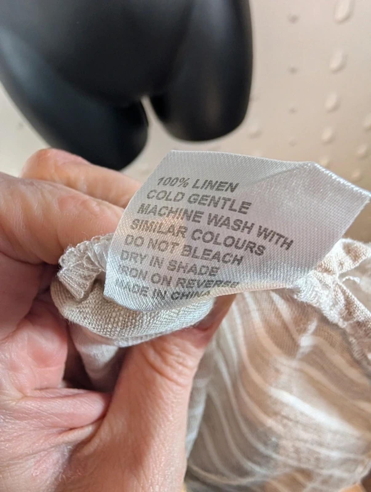 Eb & Ive Linen Shirt Beige Stripe Boxy Fit Size M