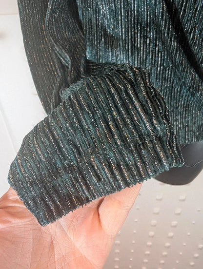 Rio & Rian Teal Green Silver Metallic Wrap Top Small