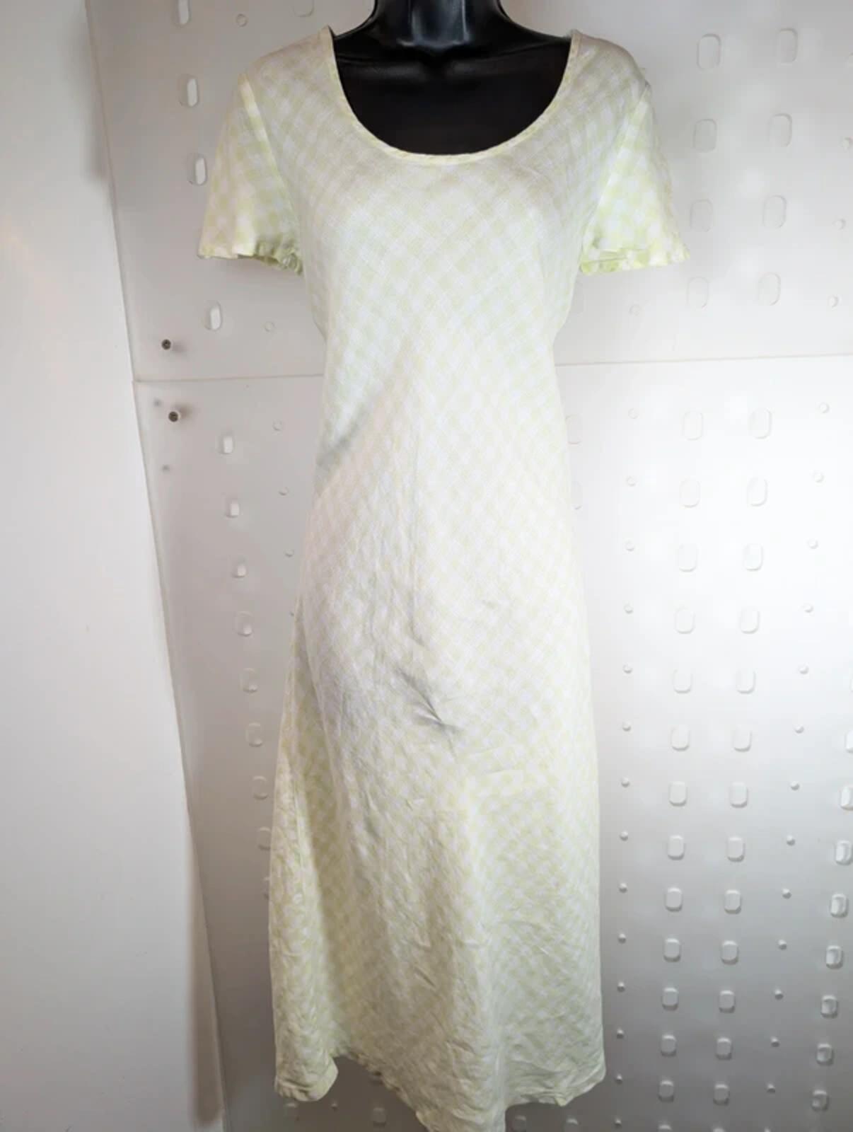 Vintage Laura Ashley Green Label Check Maxi Dress White Yellow UK12/14