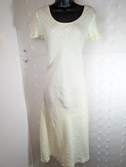 Vintage Laura Ashley Green Label Check Maxi Dress White Yellow UK12/14