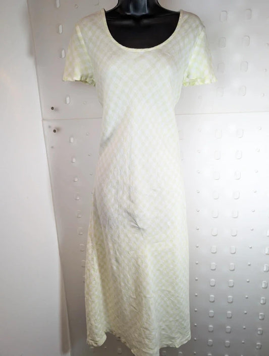 Vintage Laura Ashley Green Label Check Maxi Dress White Yellow UK12/14