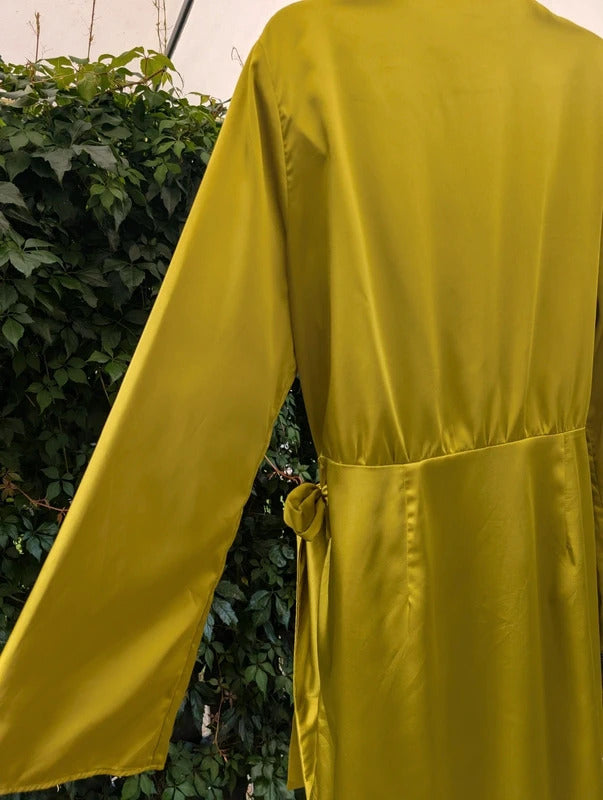 Never Fully Dressed Acid Green Satin Wrap Mini Dress XL