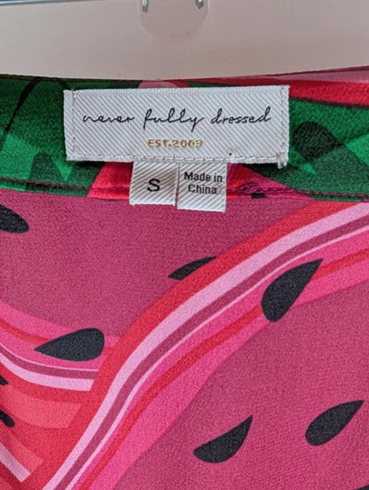 Never Fully Dressed Strawberry Print Satin Wrap Skirt Small