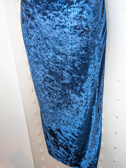 Vintage 90s blue crushed velvet midi dress fits UK 10 (labelled 12)