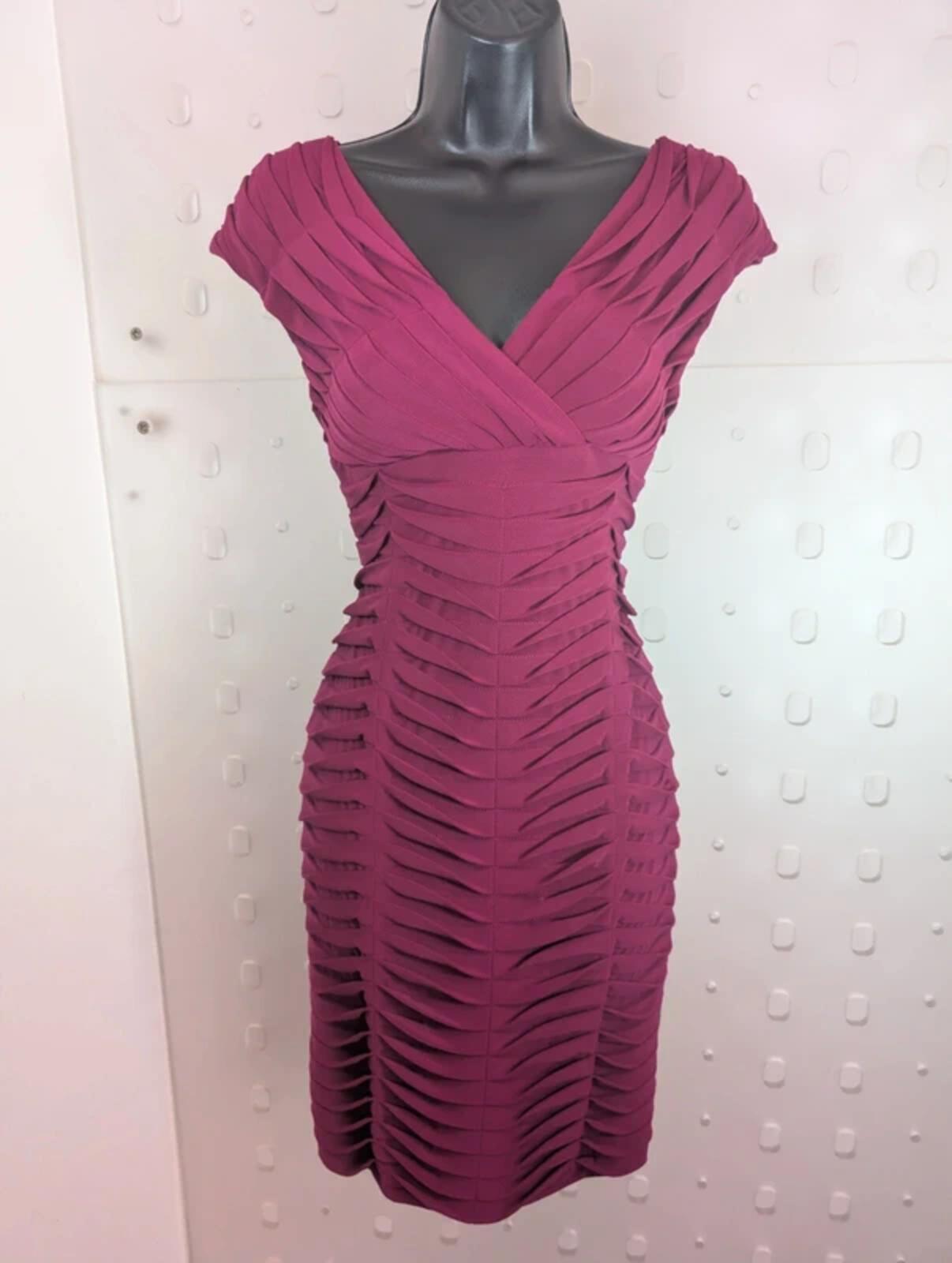 Adrianna Papell Ruched Bodycon Dress UK8 Magenta Stretch Occasion