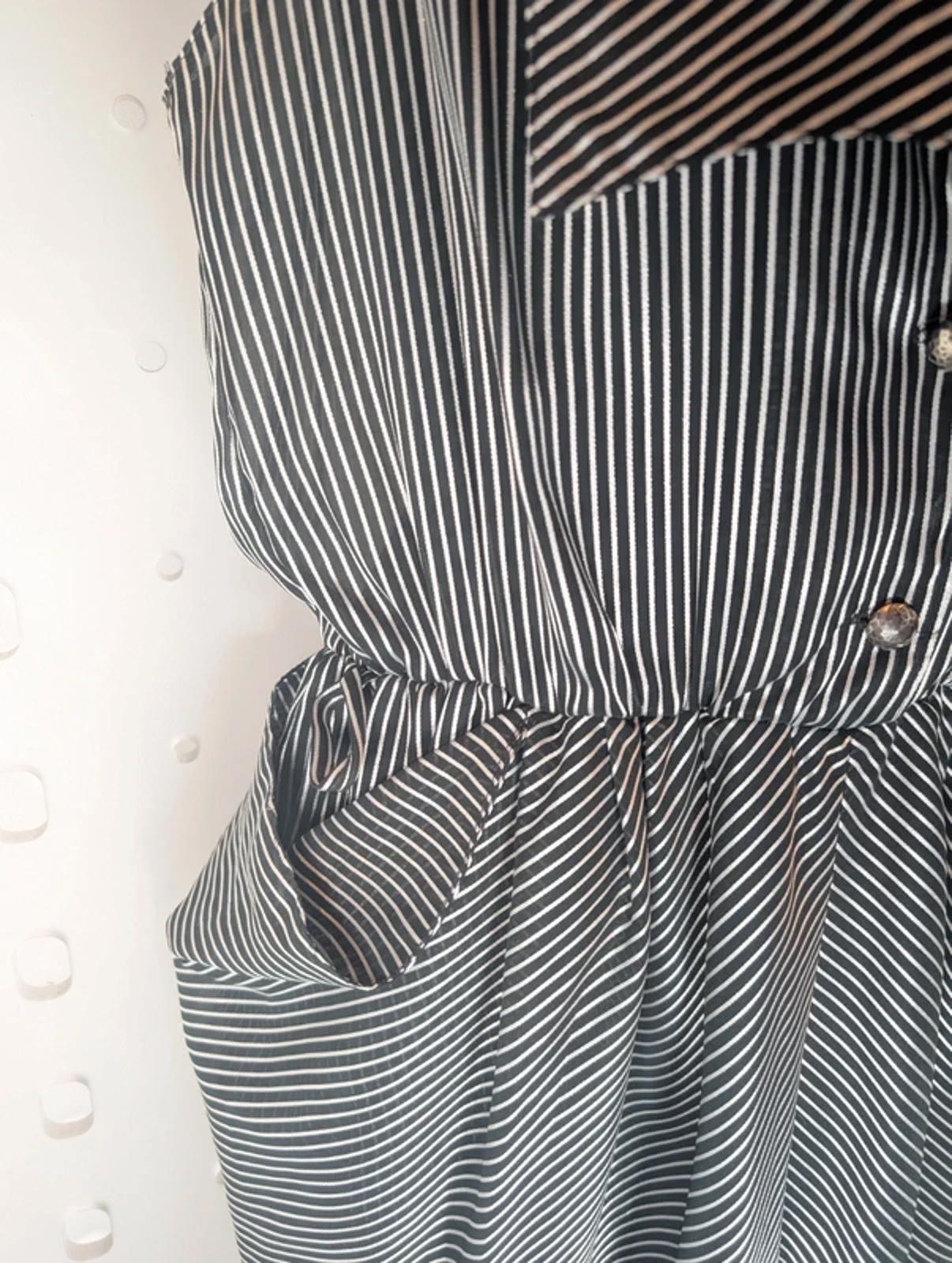 Vintage Black Silver Pinstripe Statement Dress Oversized Collar UK 12