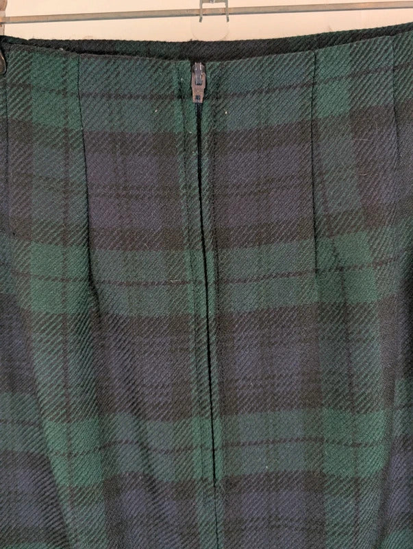 Vintage St Michael Pure New Wool Tartan Pencil Skirt UK8 Made in UK