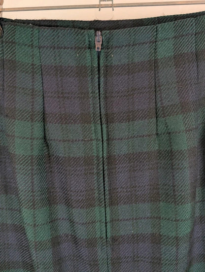Vintage St Michael Pure New Wool Tartan Pencil Skirt UK8 Made in UK