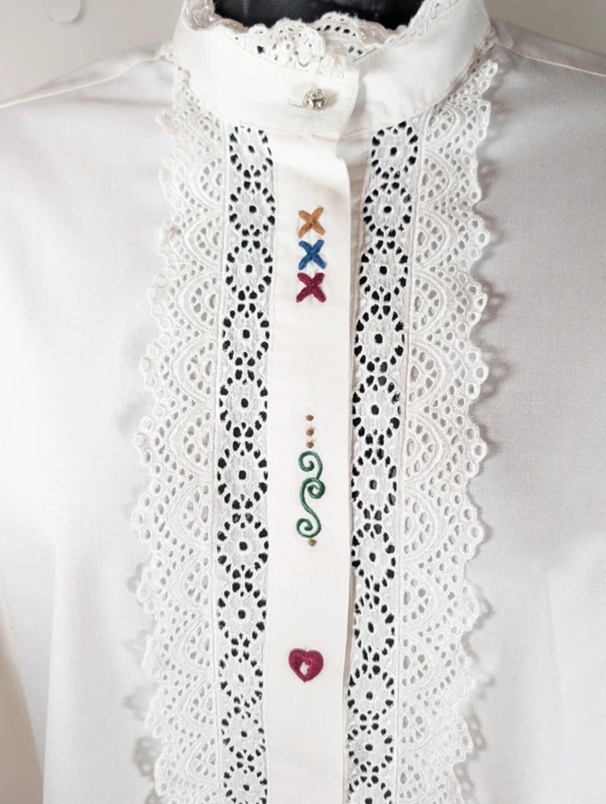 Grätz White Embroidered Blouse EU36 Alpine Romantic Lace Puff Sleeve European
