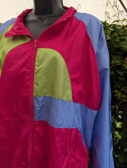 Vintage 1980s Neon Shell Suit Jacket Pink Purple XL