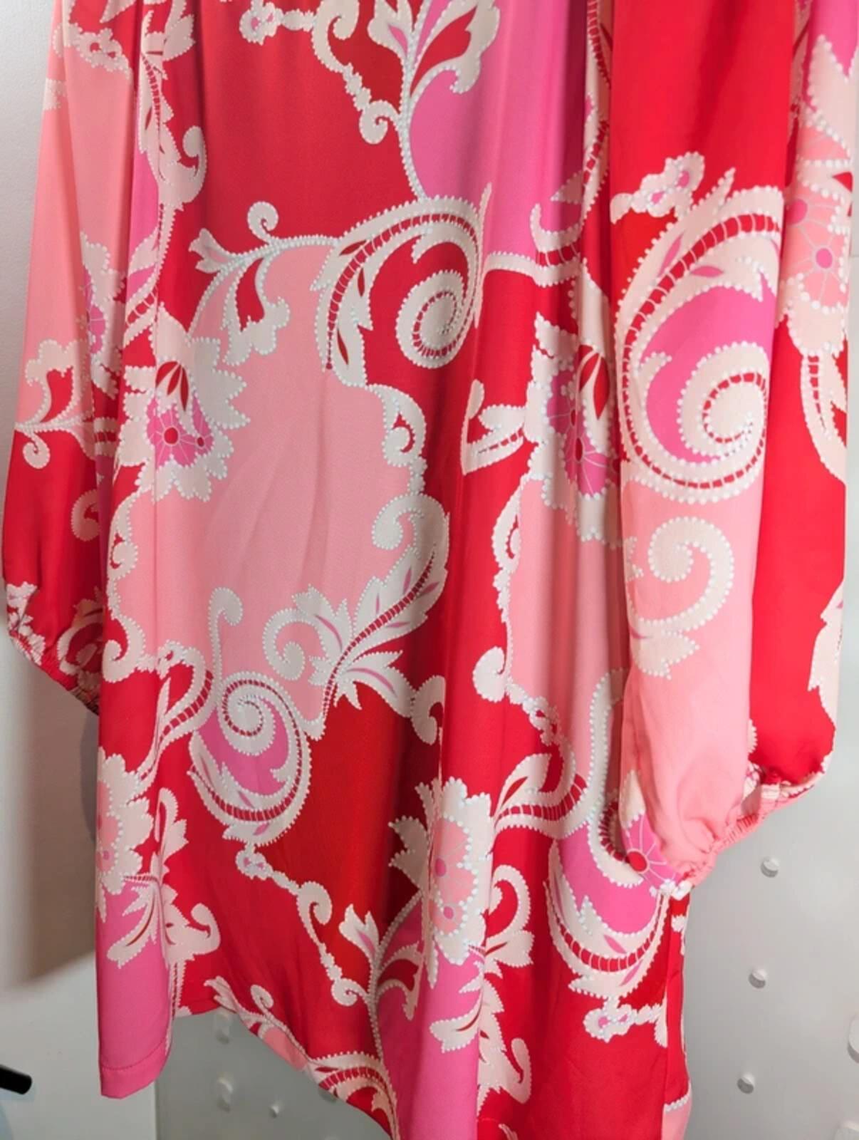 Traffic People 60s Style Mini Dress Pink Red Print Medium