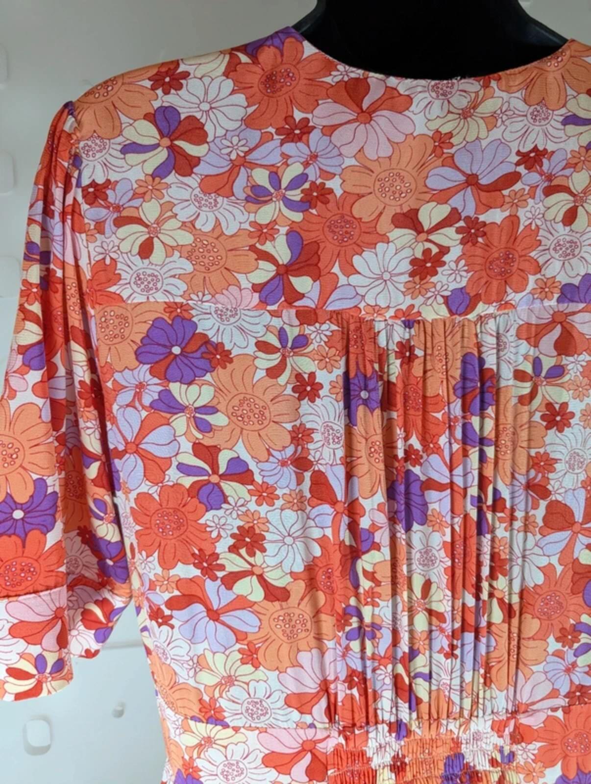 Suncoo Casey Pink Floral Viscose Midi Dress T3 Large NWT RRP £150