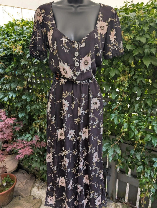 Miss Selfridge Floral Wide Leg Jumpsuit Black UK10