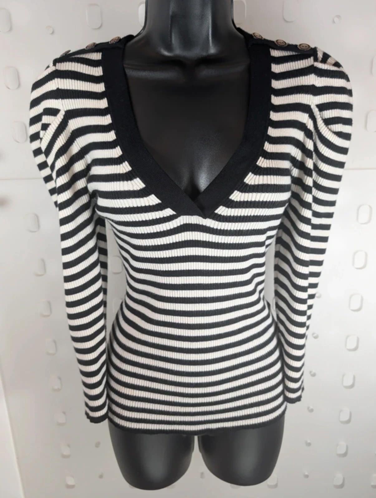 Morgan De Toi Striped Knit Top Skull Buttons Medium