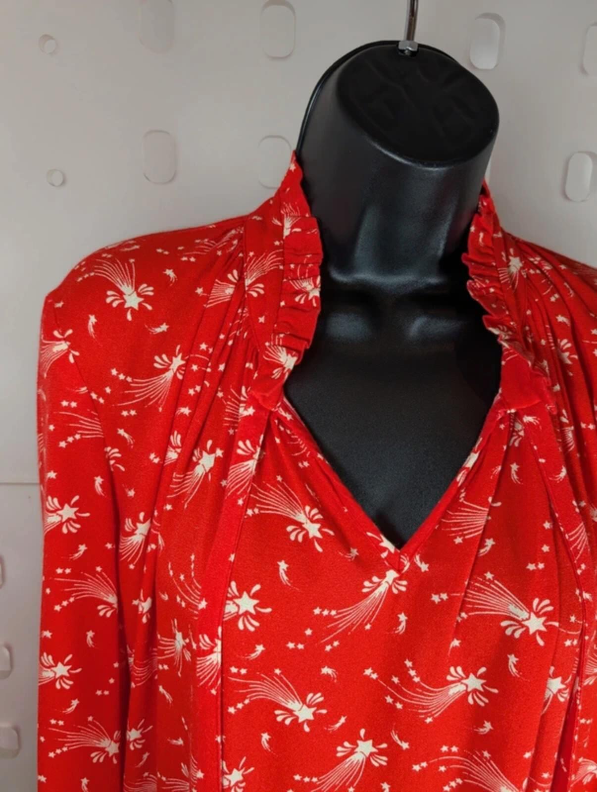 Ghost Shooting Star Print Blouse Coral Red White Medium