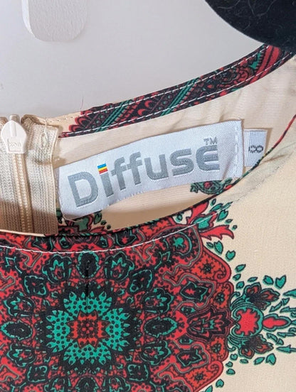 Diffuse Printed Playsuit UK 8 | Red & Green Print | Fitted Summer Jumpsuit