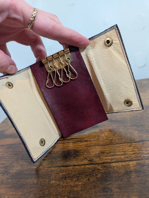 Vintage Camel Burgundy Leather Four Key Wallet