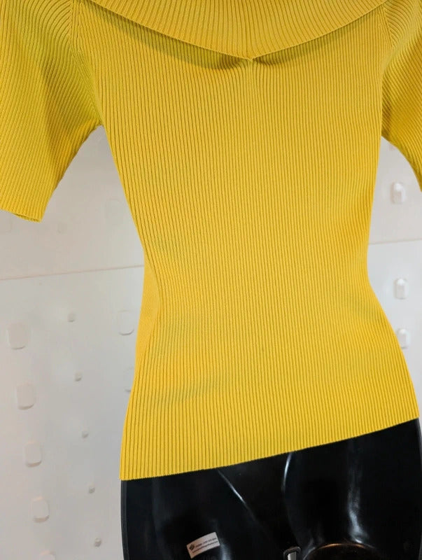 Sandro Paris Bright Yellow Ribbed Ballet Top Size 2 UK10