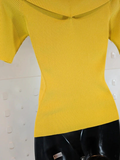 Sandro Paris Bright Yellow Ribbed Ballet Top Size 2 UK10