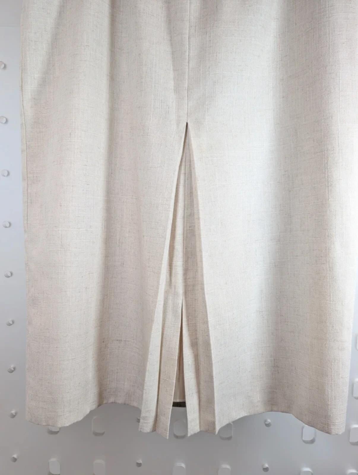 Vintage Berkertex Linen Blend Midi Pencil Skirt Cream Beige UK14