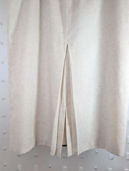 Vintage Berkertex Linen Blend Midi Pencil Skirt Cream Beige UK14