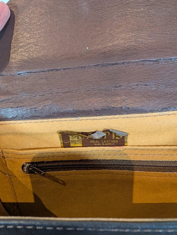 Vintage 1970s Aspis Real Leather Shoulder Bag Made in Cyprus
