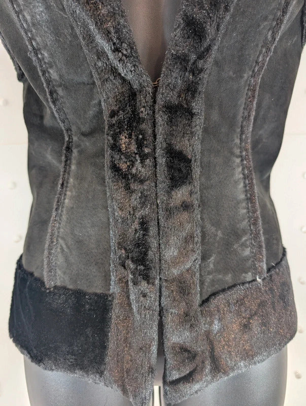 Vintage Y2K AMI Leather Faux Fur Gilet Waistcoat Medium