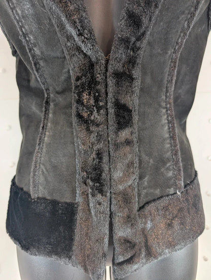 Vintage Y2K AMI Leather Faux Fur Gilet Waistcoat Medium