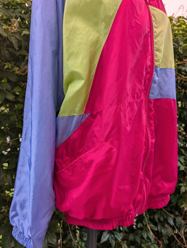 Vintage 1980s Neon Shell Suit Jacket Pink Purple XL